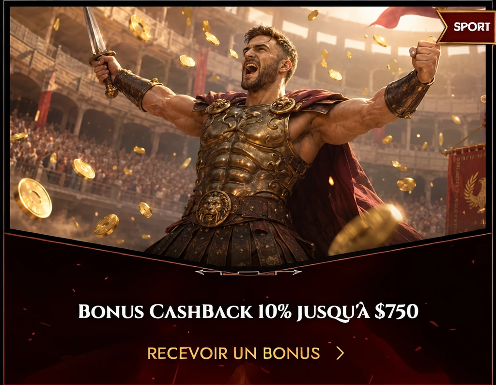 Bannière bonus Legiano Casino : Cashback 10% jusqu'à 750€