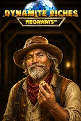 Vieil homme portant un chapeau de cow-boy et mangeant du pop-corn devant le jeu Dynamite Riches Megaways